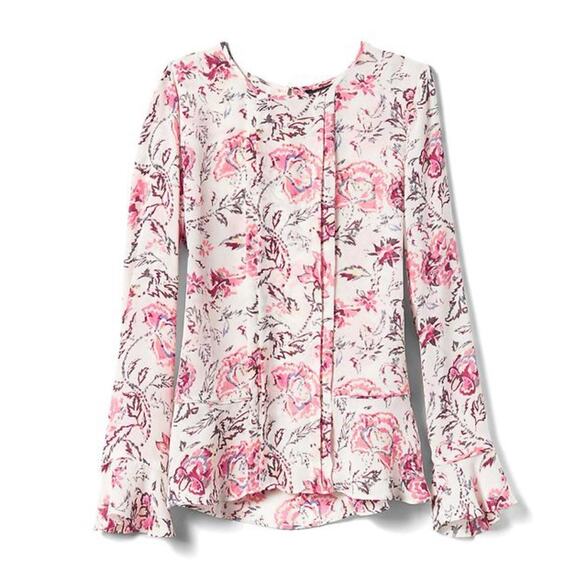 BANANA REPUBLIC May Flounce Sleeve Blouse Floral Print Blouse Women’s Size Large - Picture 1 of 12